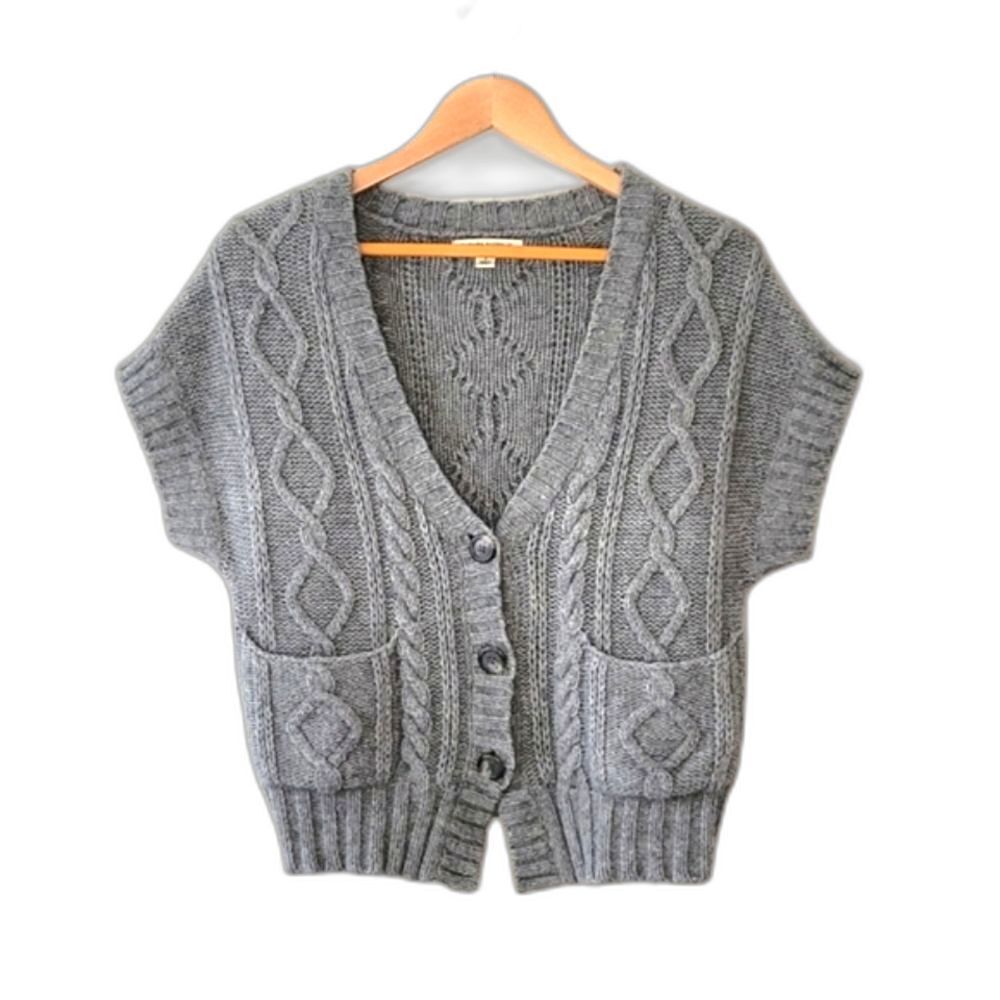 Banana Republic Gray Short Sleeve Cropped Cable Knit Grandpa Sweater size S